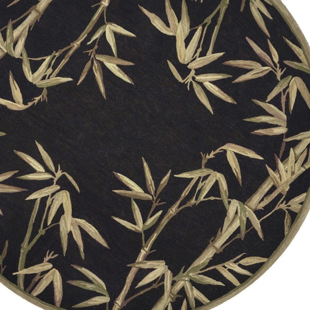 4' X 6' Black Green And Brown Wool Tropical Botanical Hand Tufted Area Rug