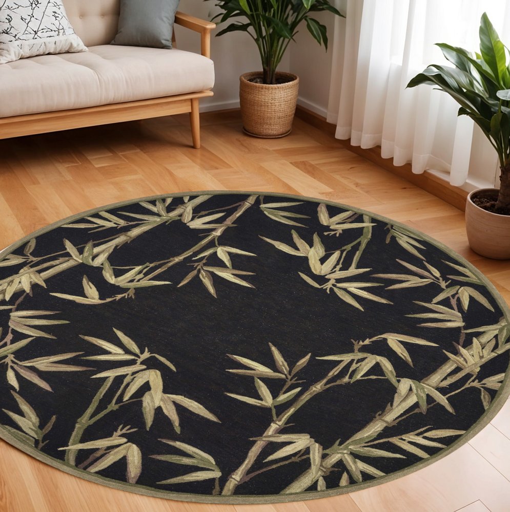 4' X 6' Black Green And Brown Wool Tropical Botanical Hand Tufted Area Rug