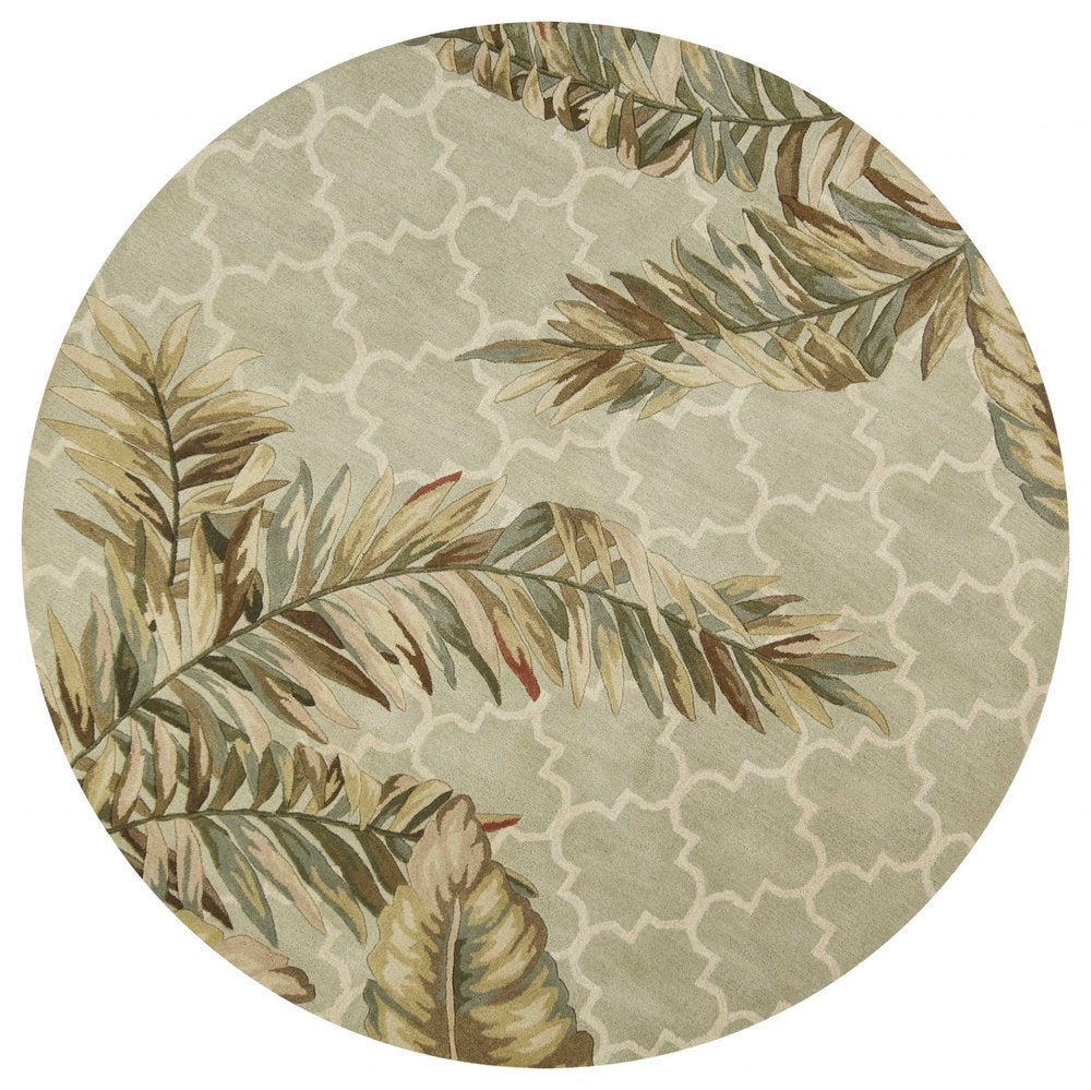 4' X 6' Sage Taupe And Green Wool Tropical Botanical Hand Tufted Area Rug