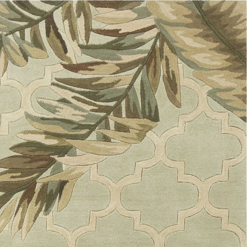 4' X 6' Sage Taupe And Green Wool Tropical Botanical Hand Tufted Area Rug