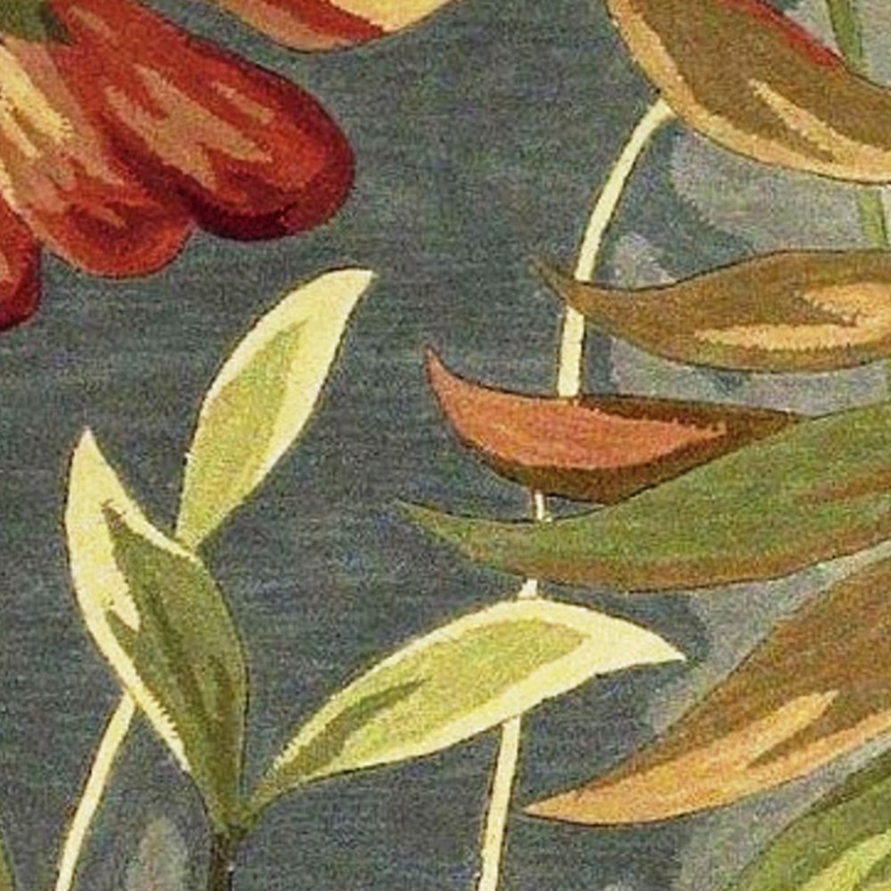 5' X 8' Blue And Green Wool Tropical Botanical Hand Tufted Area Rug