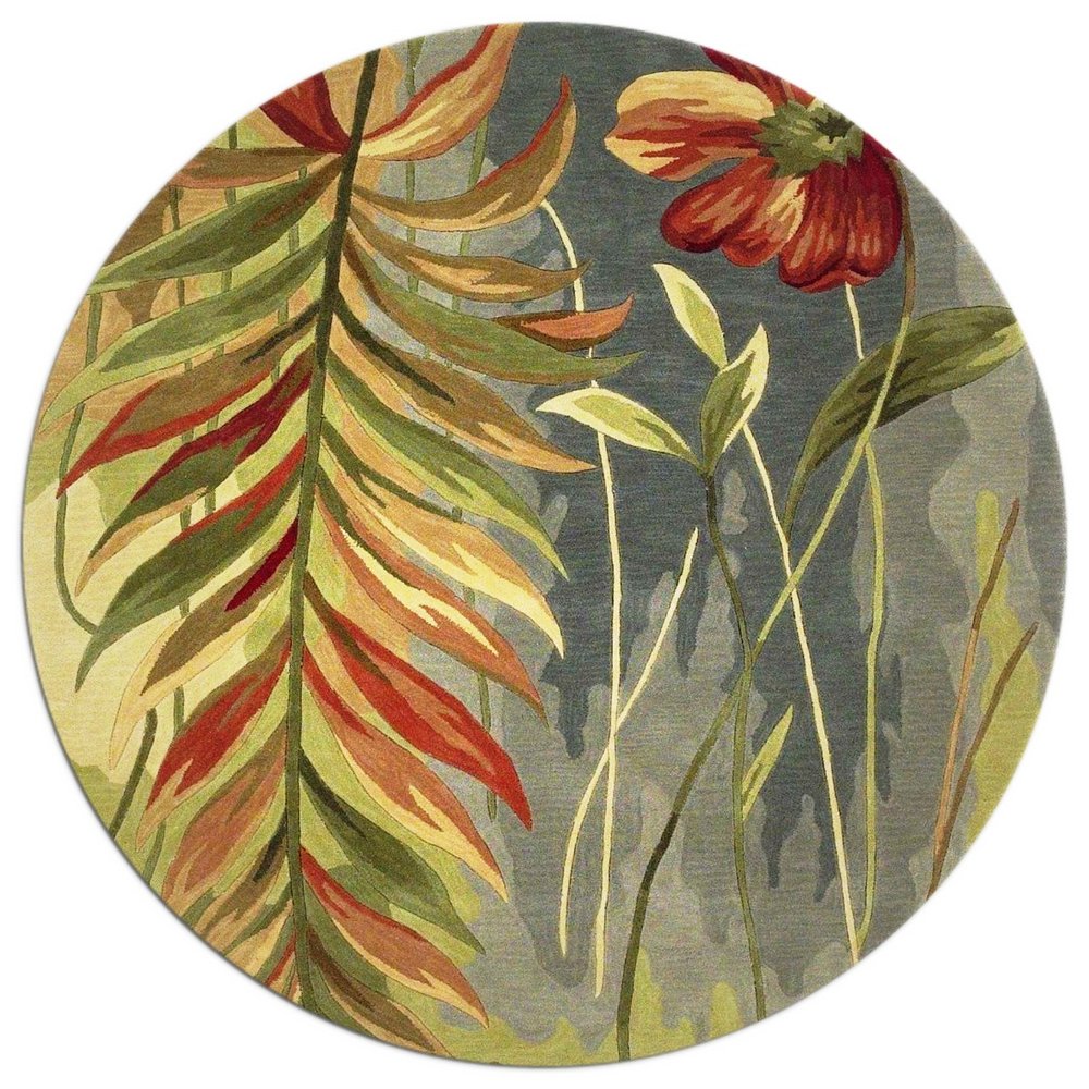 5' X 8' Blue And Green Wool Tropical Botanical Hand Tufted Area Rug