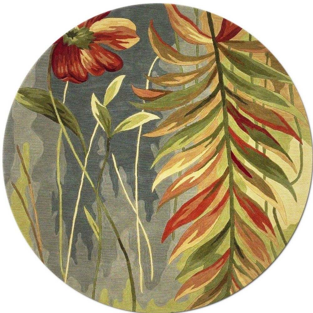 5' X 8' Blue And Green Wool Tropical Botanical Hand Tufted Area Rug