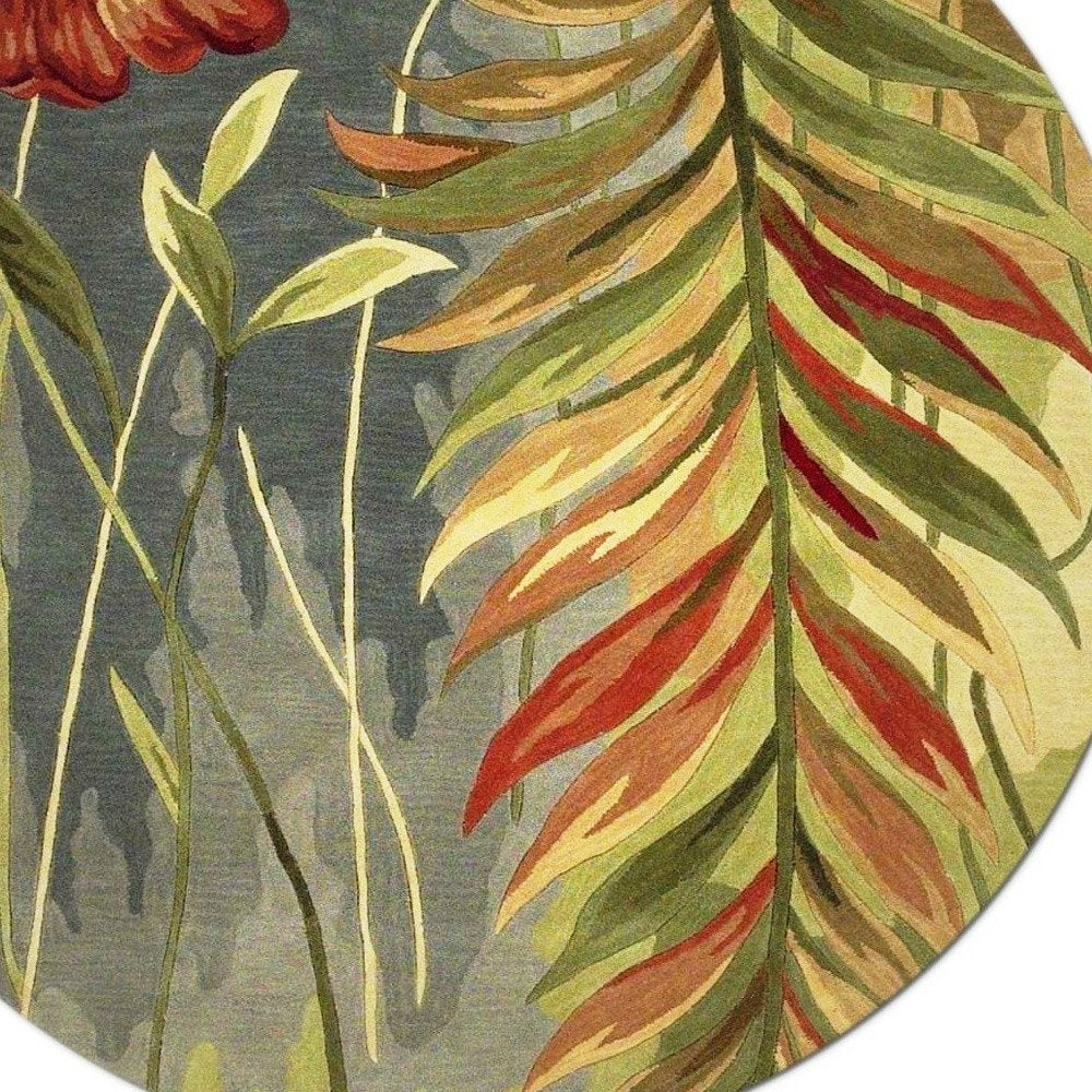 5' X 8' Blue And Green Wool Tropical Botanical Hand Tufted Area Rug