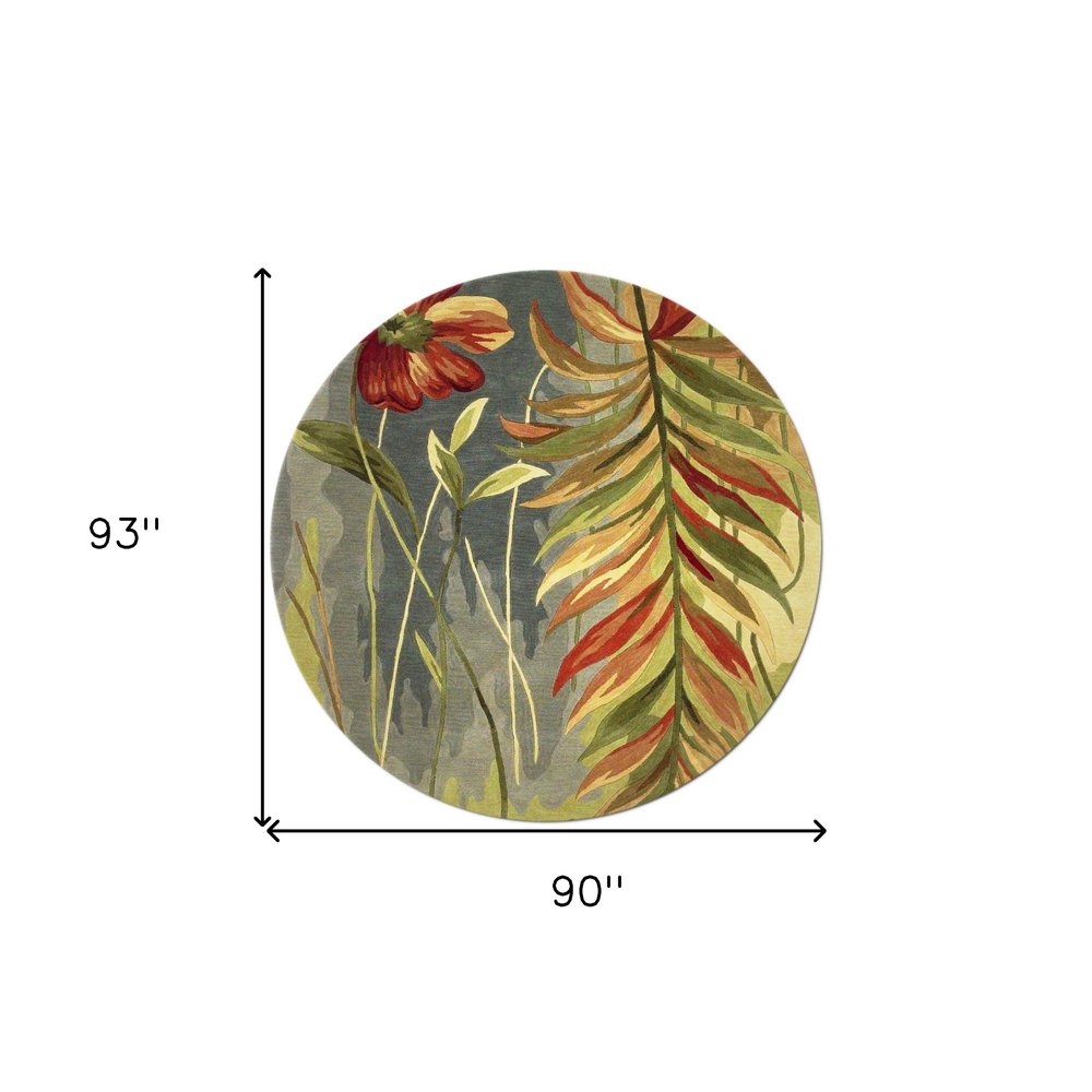 5' X 8' Blue And Green Wool Tropical Botanical Hand Tufted Area Rug