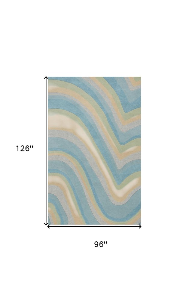 5' X 8' Blue Beige And Green Wool Abstract Hand Tufted Area Rug