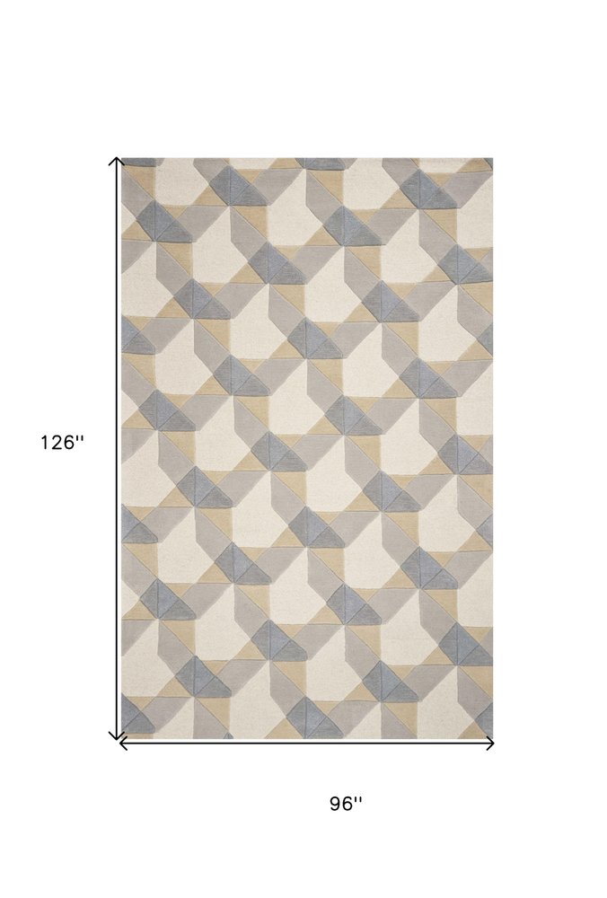 5' X 8' Ivory Gray And Cream Wool Geometric Hand Tufted Area Rug