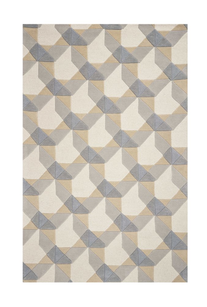 5' X 8' Ivory Gray And Cream Wool Geometric Hand Tufted Area Rug