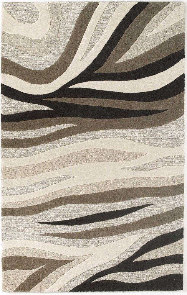 8' X 10' Beige Ivory And Black Wool Abstract Hand Tufted Area Rug