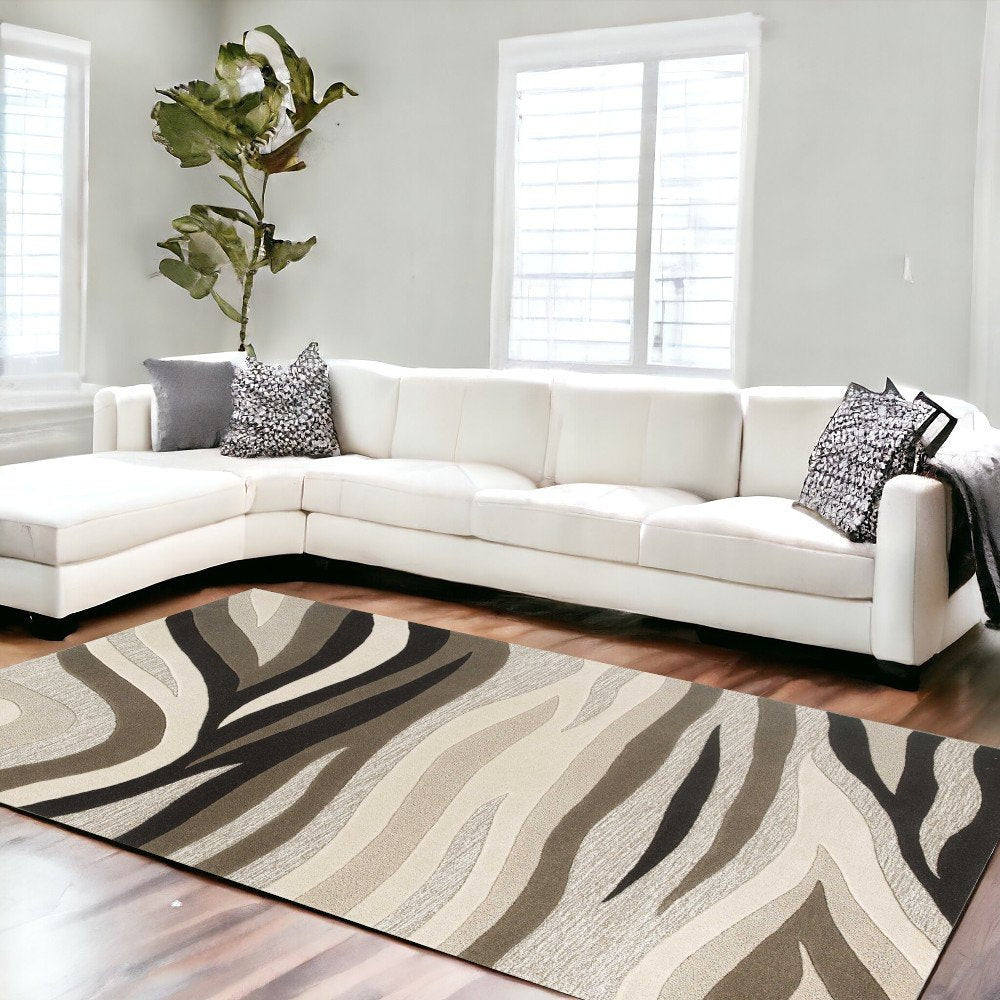 8' X 10' Beige Ivory And Black Wool Abstract Hand Tufted Area Rug
