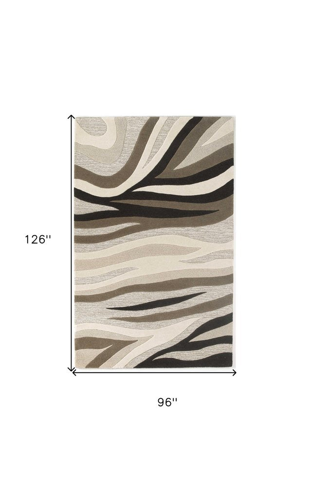 8' X 10' Beige Ivory And Black Wool Abstract Hand Tufted Area Rug