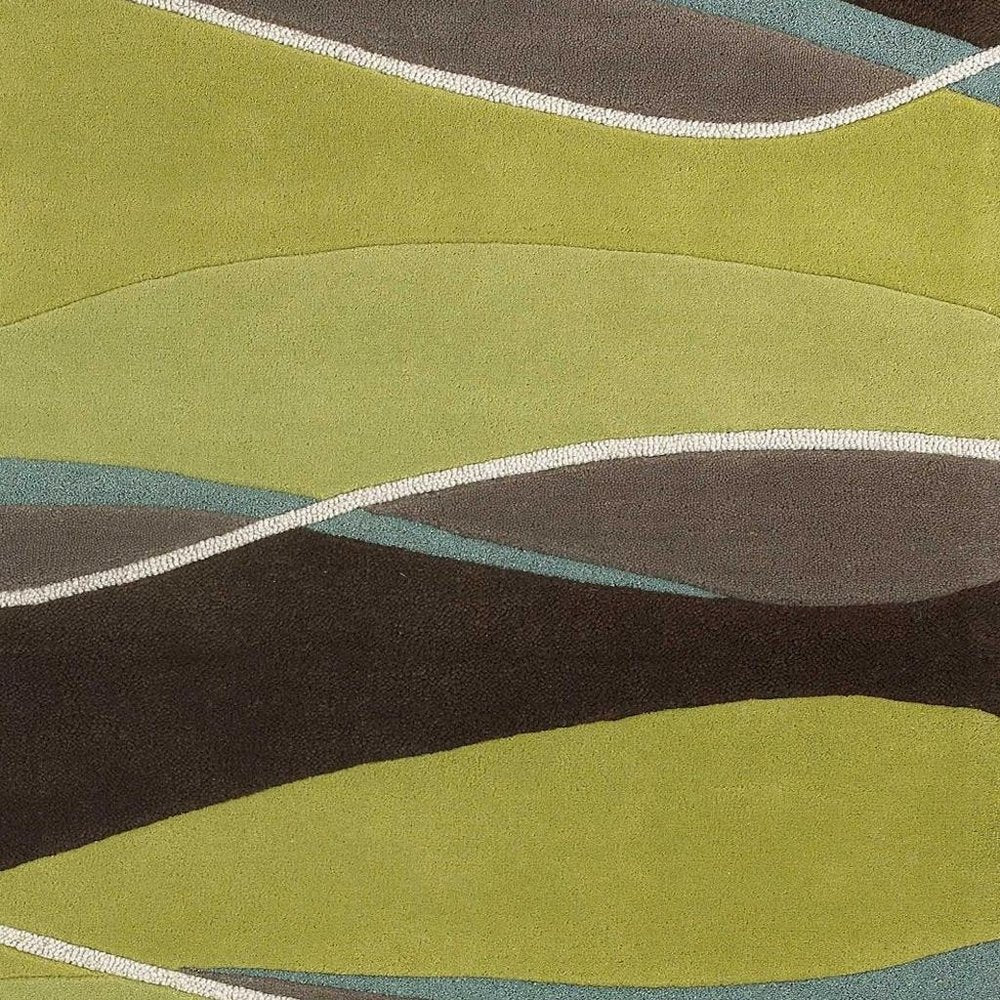 5' X 8' Lime Green Brown And Blue Wool Abstract Hand Tufted Area Rug