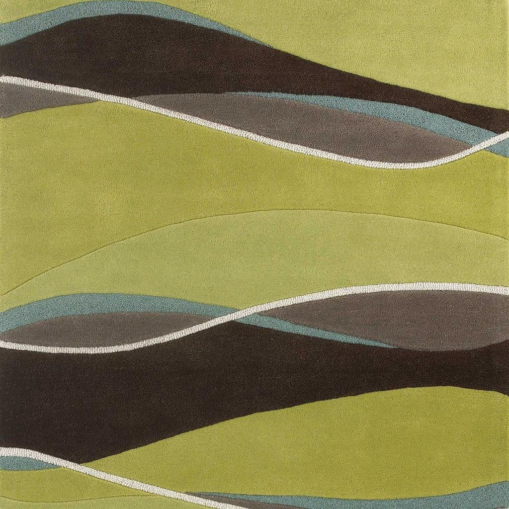 5' X 8' Lime Green Brown And Blue Wool Abstract Hand Tufted Area Rug