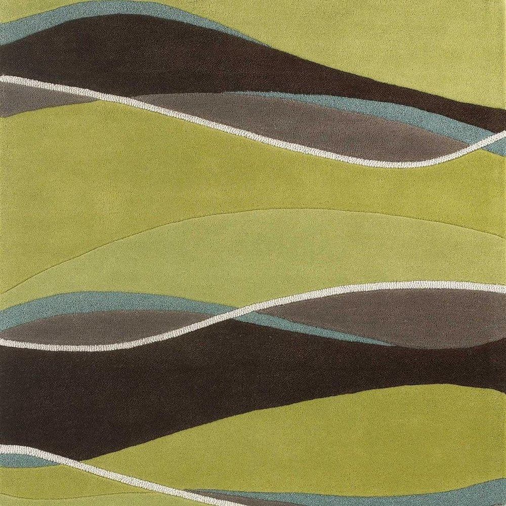 5' X 8' Lime Green Brown And Blue Wool Abstract Hand Tufted Area Rug