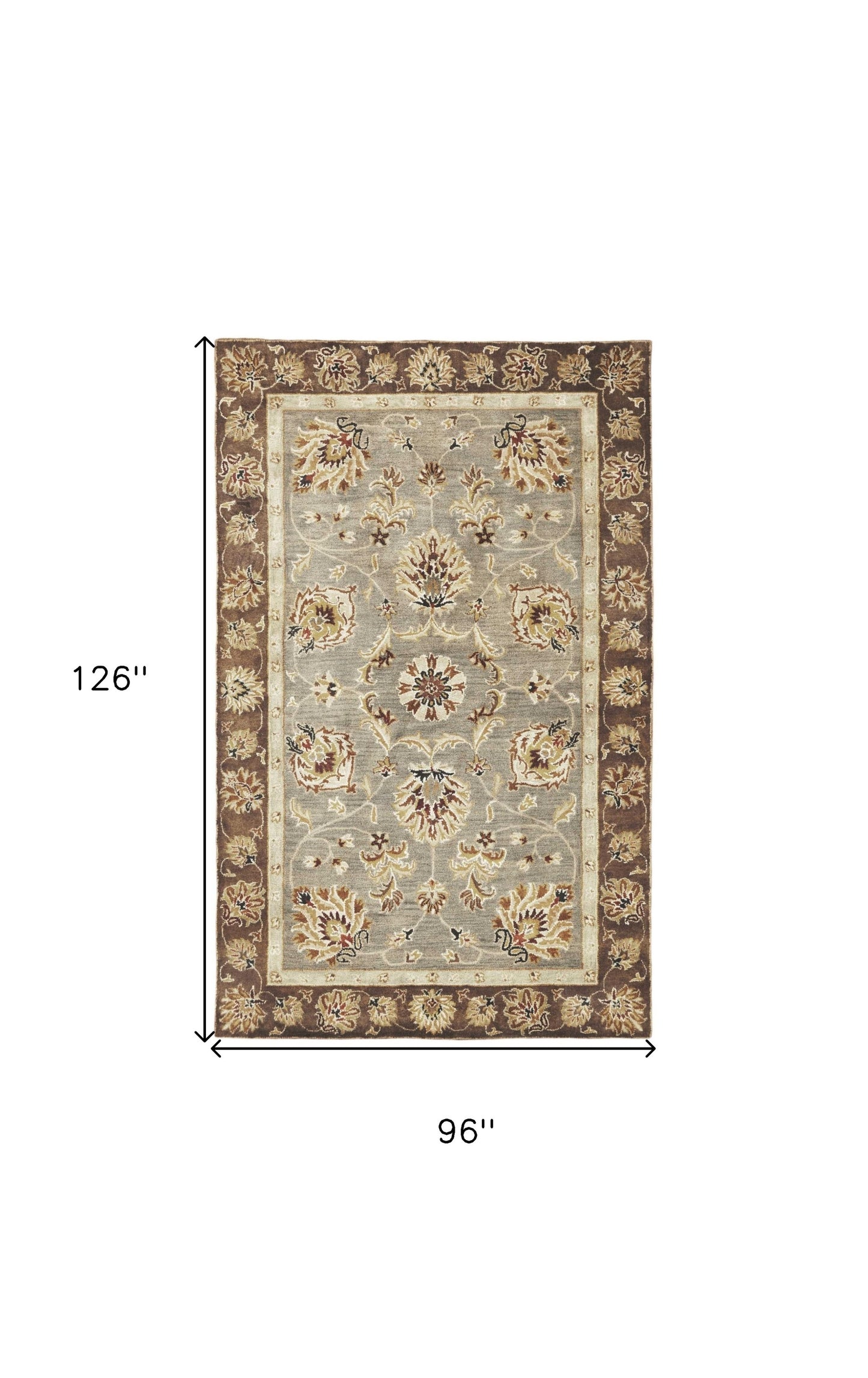3' X 5' Gray Brown And Ivory Wool Floral Medallion Hand Tufted Area Rug