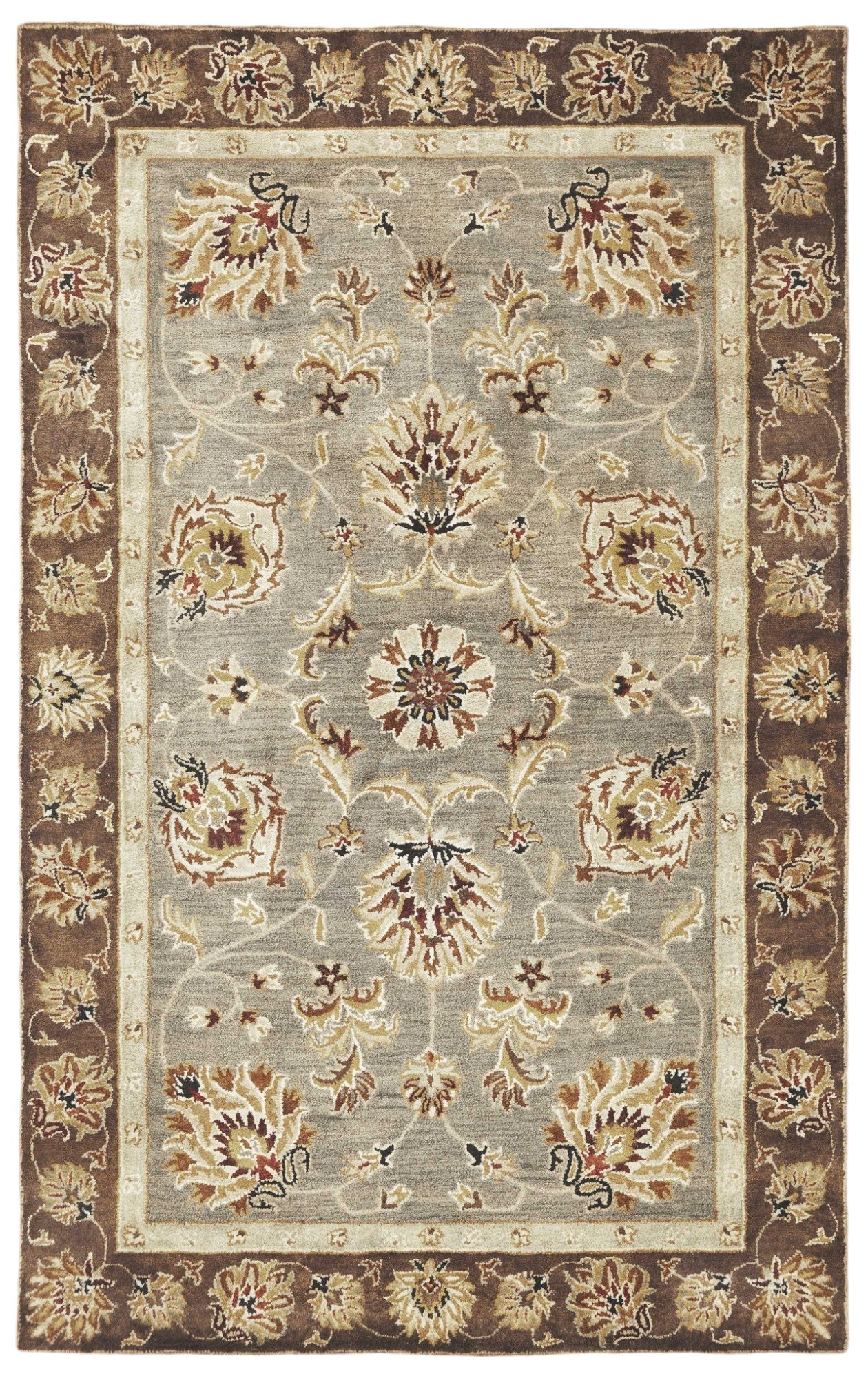 3' X 5' Gray Brown And Ivory Wool Floral Medallion Hand Tufted Area Rug