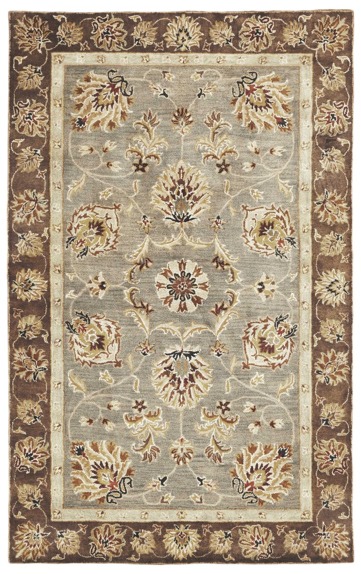 3' X 5' Gray Brown And Ivory Wool Floral Medallion Hand Tufted Area Rug