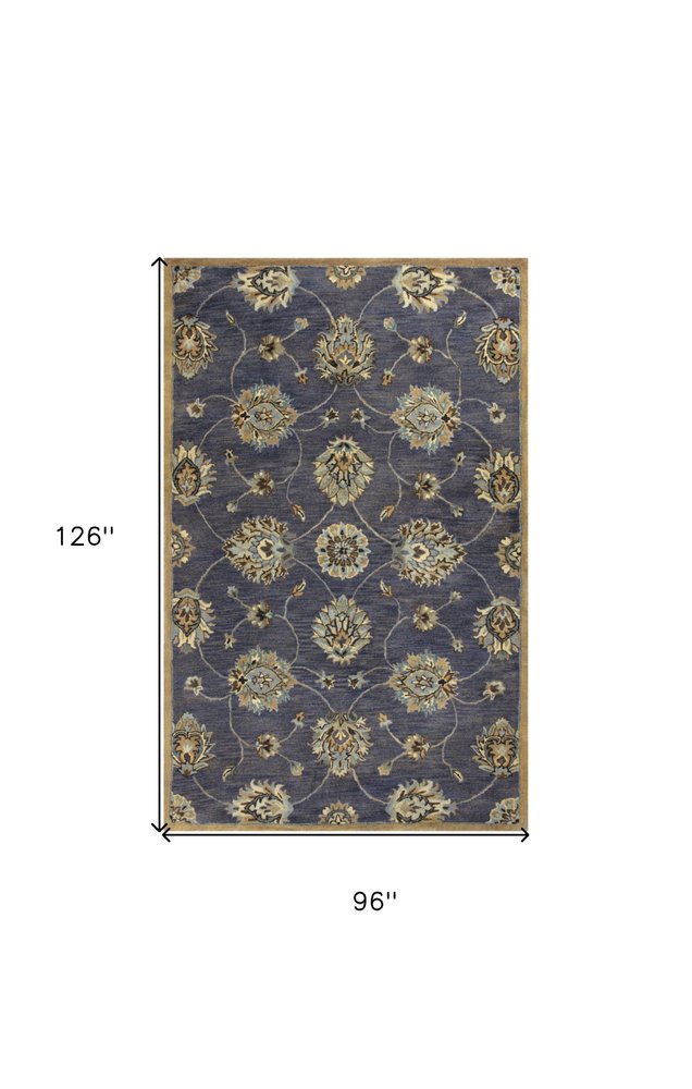 7' Dark Gray Green And Brown Wool Floral Hand Tufted Runner Rug