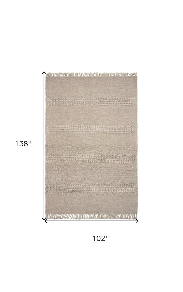 7' X 9' Beige Wool Hand Woven Area Rug