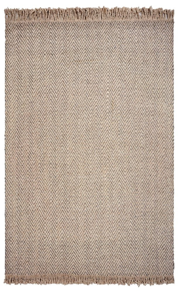 8' X 10' Beige And Gray Wool Chevron Hand Woven Area Rug With Fringe