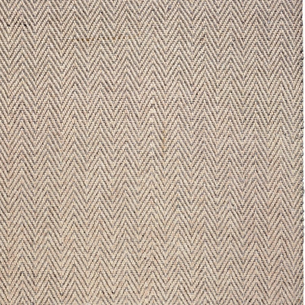 8' X 10' Beige And Gray Wool Chevron Hand Woven Area Rug With Fringe
