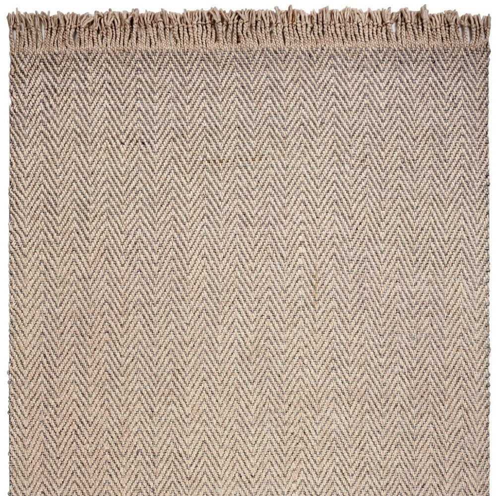 8' X 10' Beige And Gray Wool Chevron Hand Woven Area Rug With Fringe