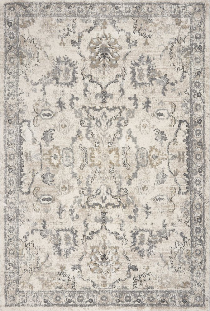 8' X 10' Ivory And Gray Floral Medallion Area Rug