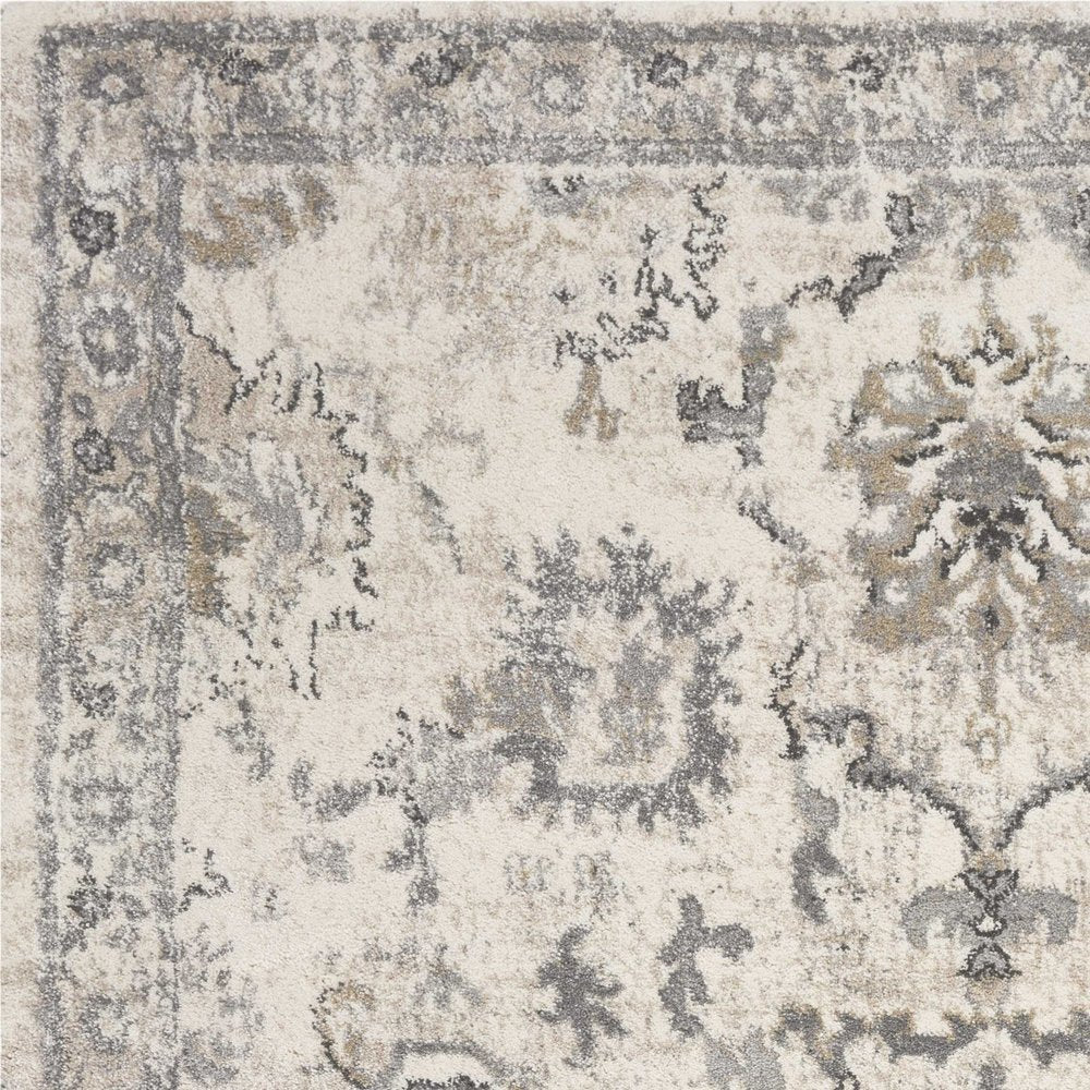 8' X 10' Ivory And Gray Floral Medallion Area Rug