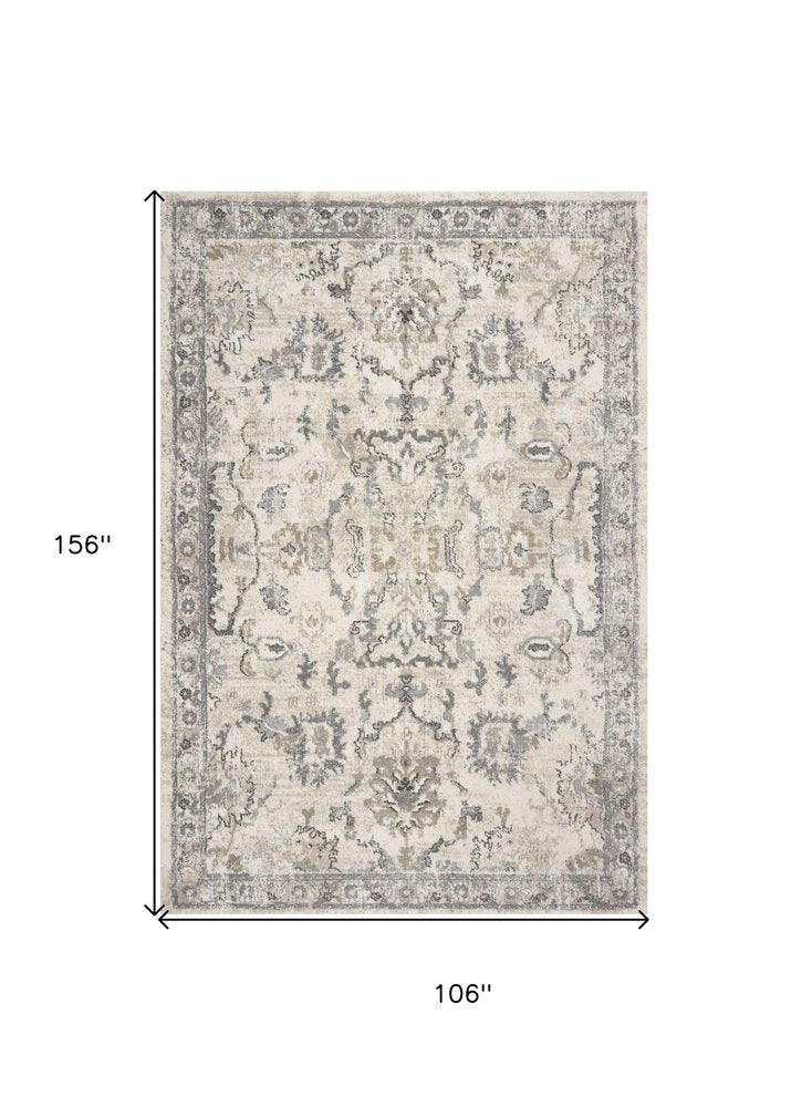 8' X 10' Ivory And Gray Floral Medallion Area Rug