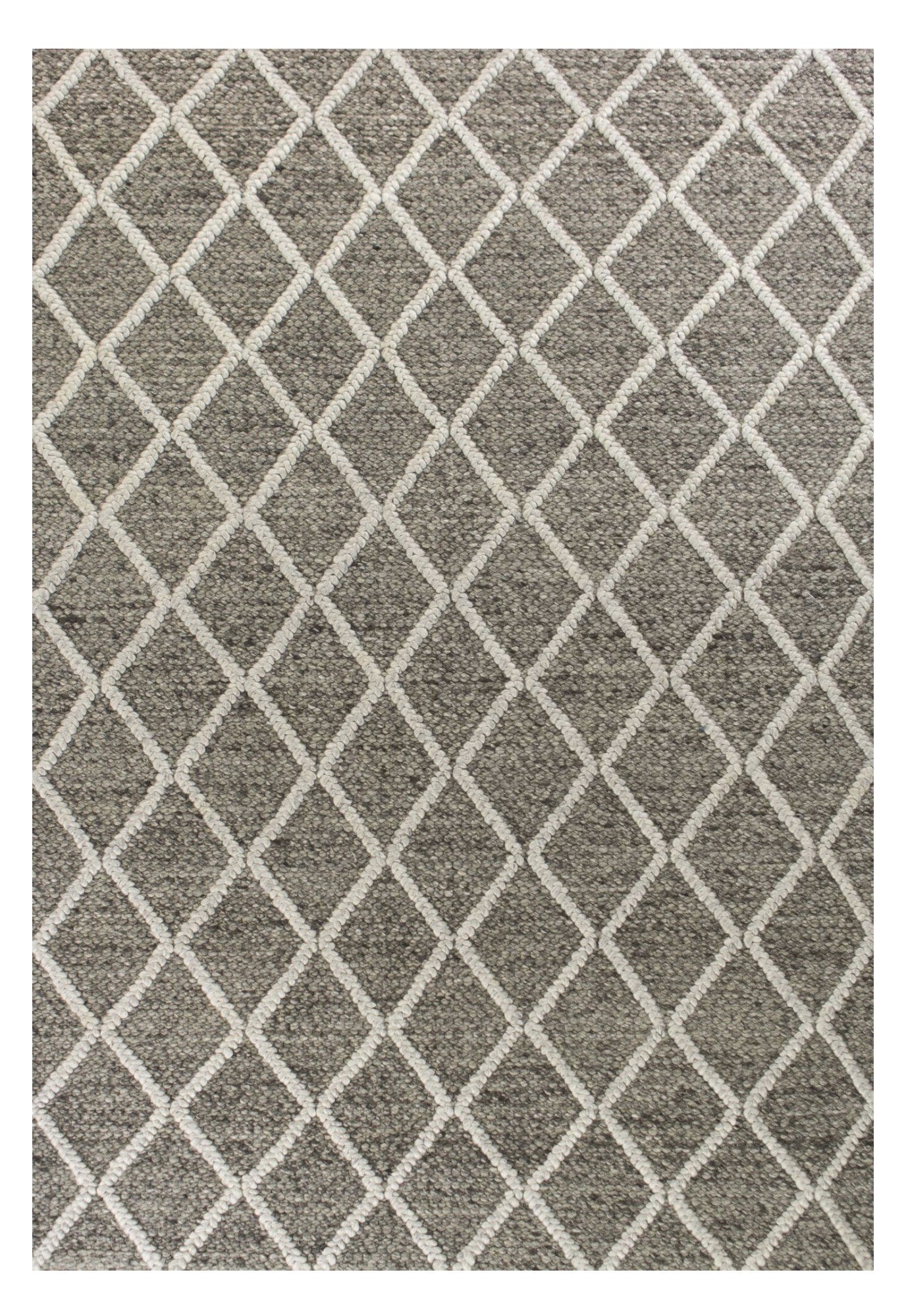5' X 7' Dark Gray and Ivory Wool Diamond Hand Woven Berber Area Rug