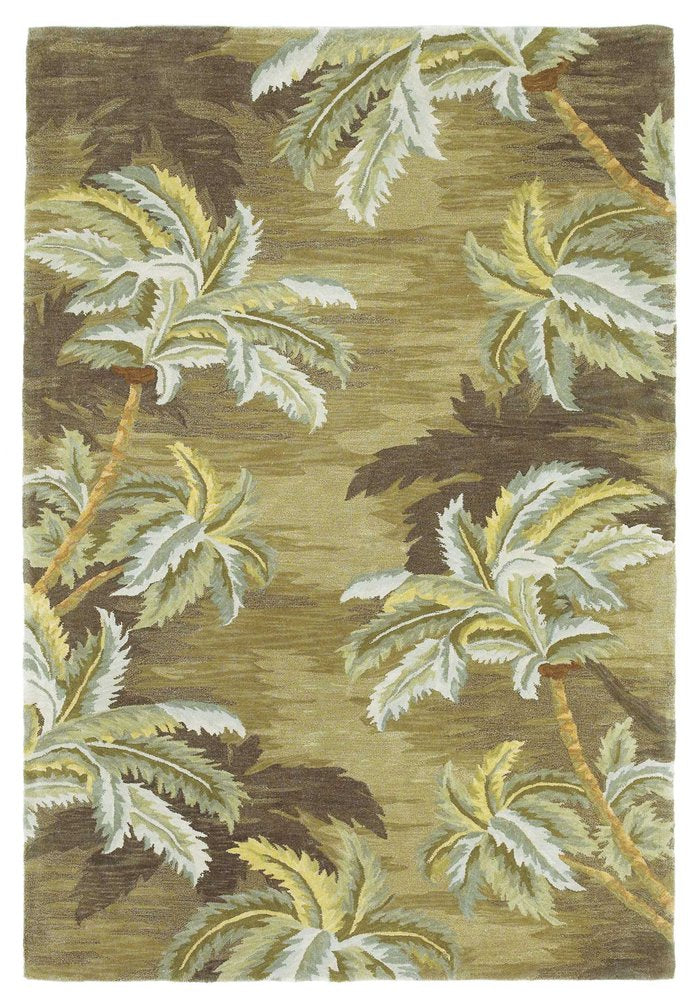 5' X 8' Moss Green And Yellow Wool Tropical Botanical Hand Tufted Area Rug