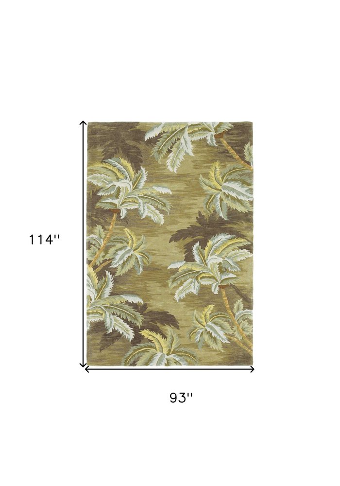 5' X 8' Moss Green And Yellow Wool Tropical Botanical Hand Tufted Area Rug