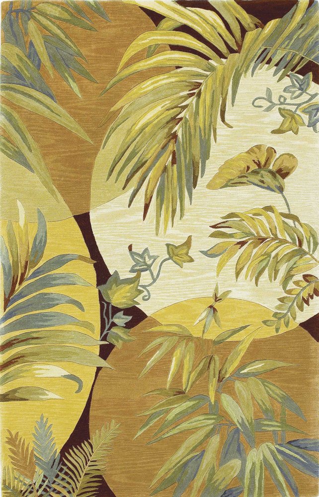 4' X 6' Coral Green And Ivory Wool Tropical Botanical Hand Tufted Area Rug