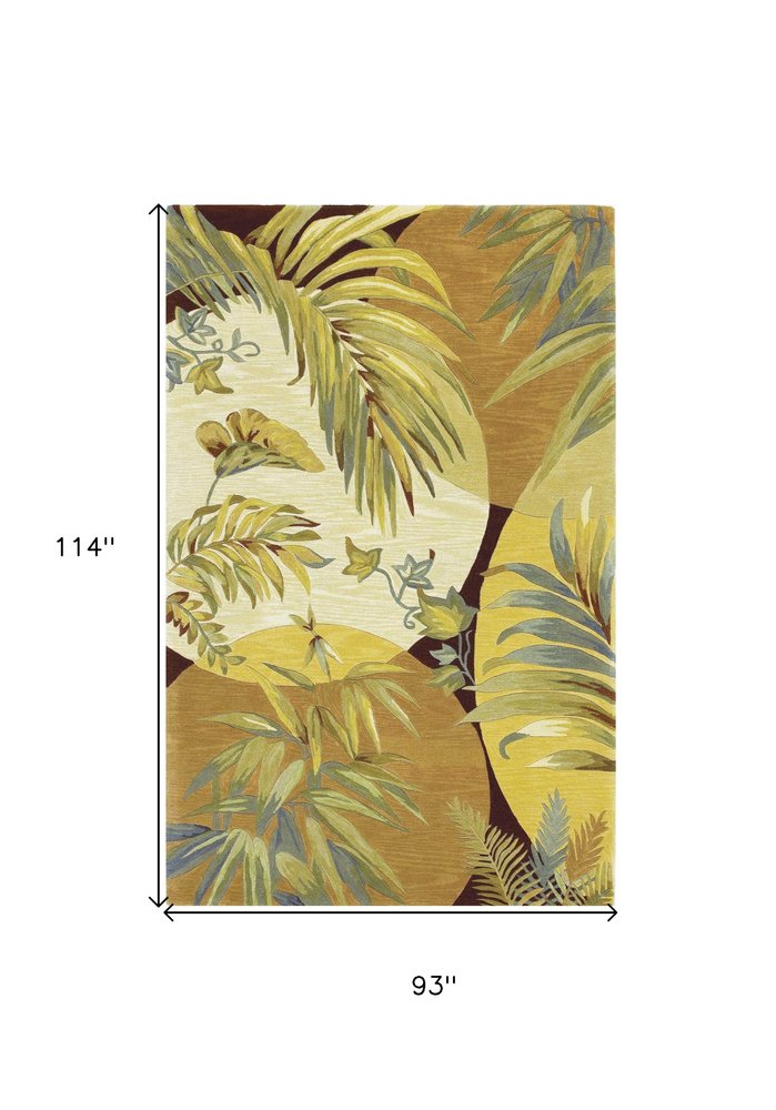 4' X 6' Coral Green And Ivory Wool Tropical Botanical Hand Tufted Area Rug