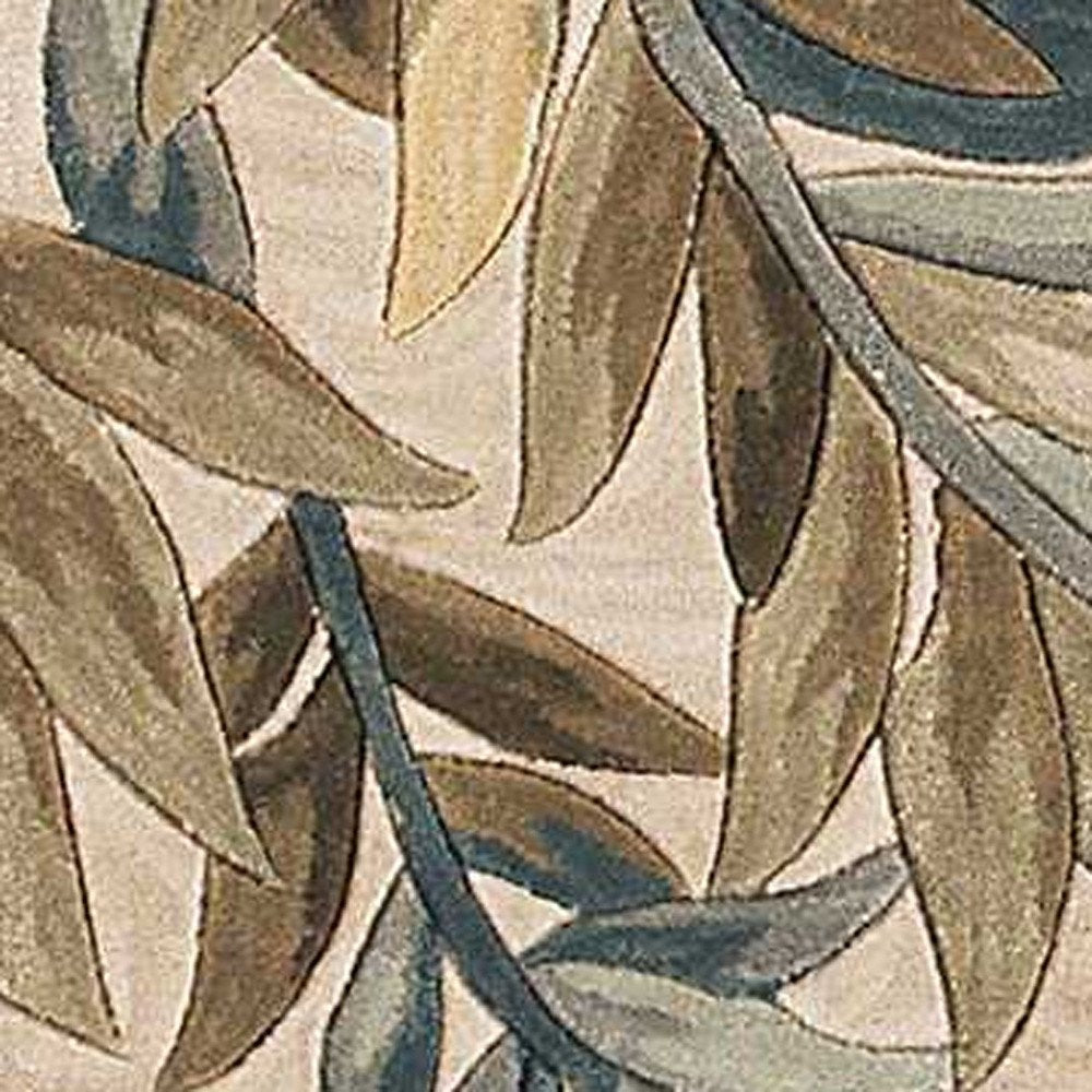 9' X 12' Ivory Brown And Blue Wool Botanical Leaves Hand Tufted Area Rug