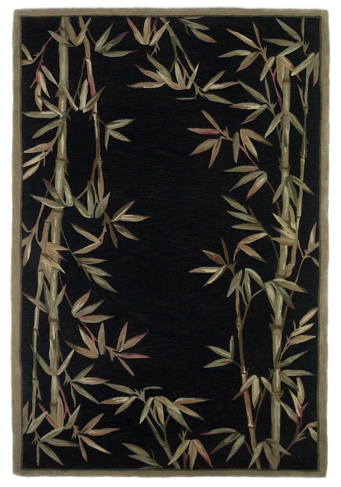 4' X 6' Black Green And Brown Wool Tropical Botanical Hand Tufted Area Rug