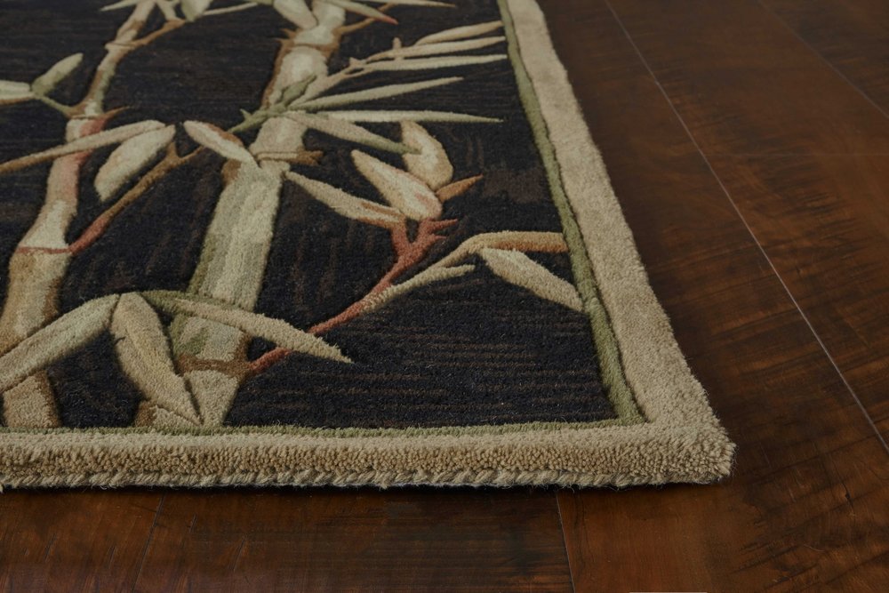 4' X 6' Black Green And Brown Wool Tropical Botanical Hand Tufted Area Rug