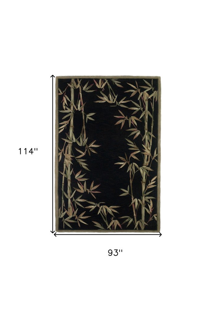 4' X 6' Black Green And Brown Wool Tropical Botanical Hand Tufted Area Rug