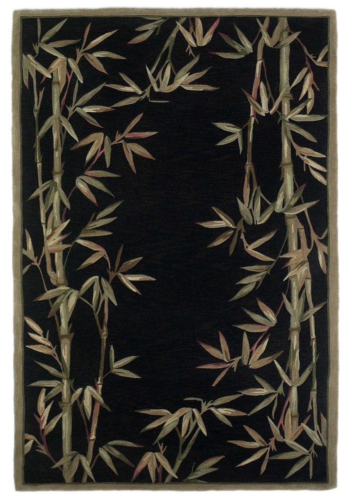 4' X 6' Black Green And Brown Wool Tropical Botanical Hand Tufted Area Rug