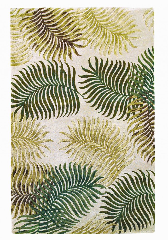 8' X 11' Natural Green And Brown Wool Botanical Leaves Hand Tufted Area Rug