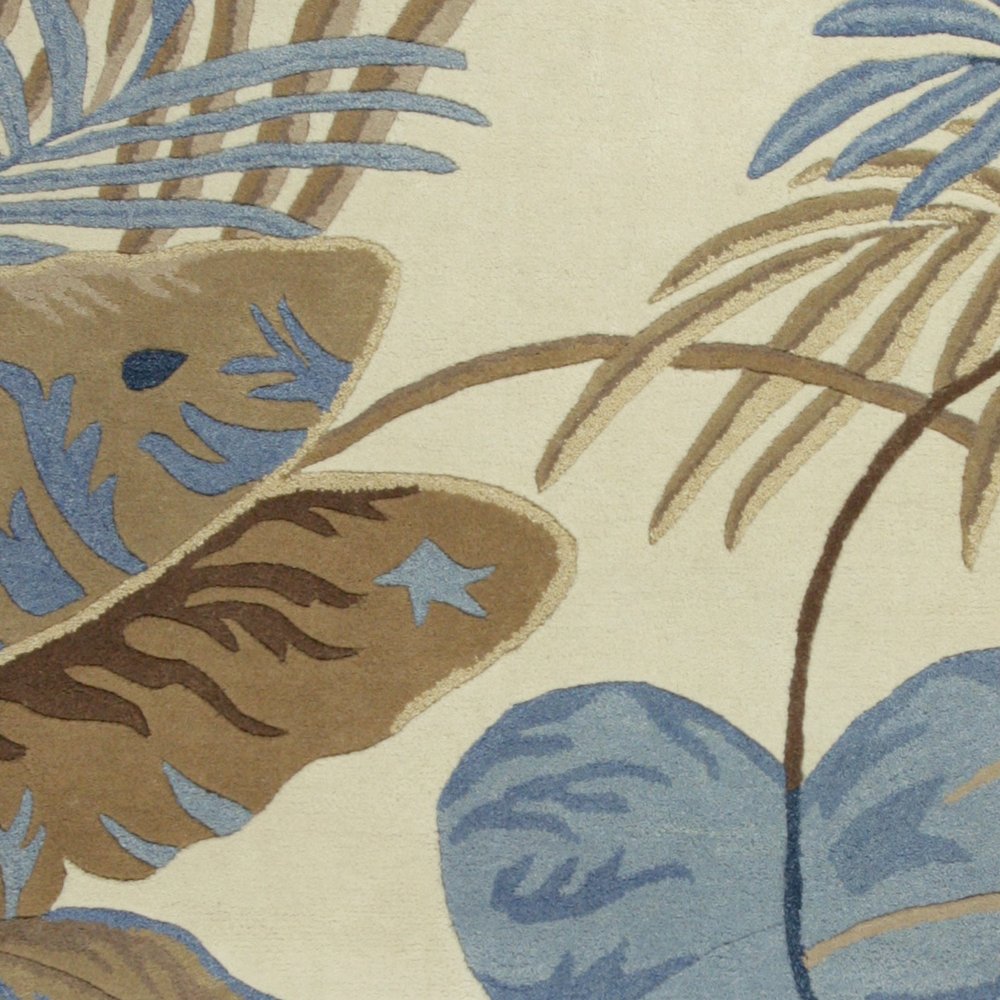 5' X 8' Ivory Blue And Brown Wool Tropical Botanical Hand Tufted Area Rug