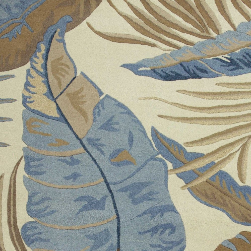 5' X 8' Ivory Blue And Brown Wool Tropical Botanical Hand Tufted Area Rug