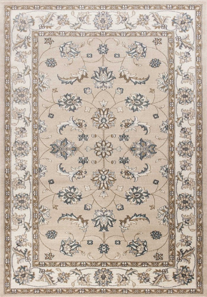 5' X 8' Beige And Ivory Floral Medallion Area Rug