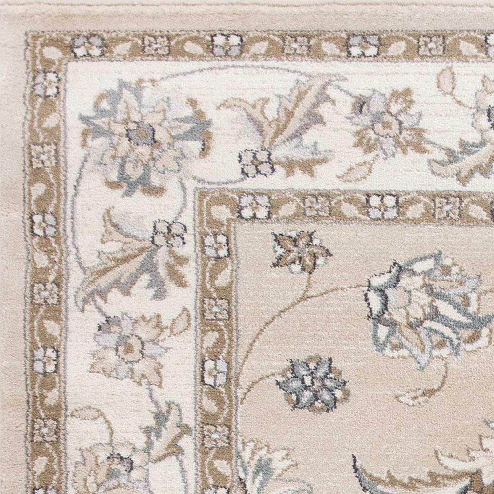 5' X 8' Beige And Ivory Floral Medallion Area Rug