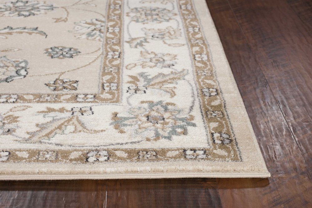 5' X 8' Beige And Ivory Floral Medallion Area Rug