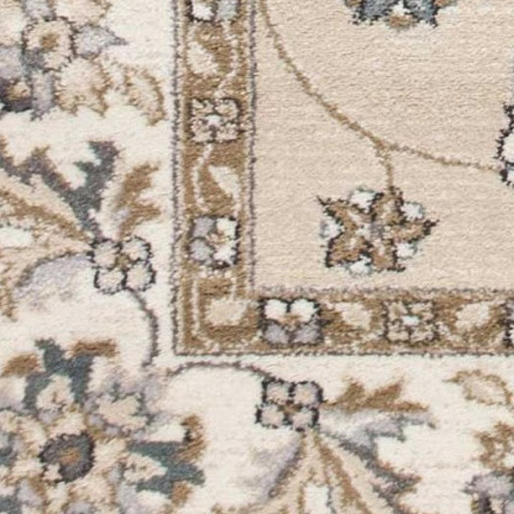 5' X 8' Beige And Ivory Floral Medallion Area Rug