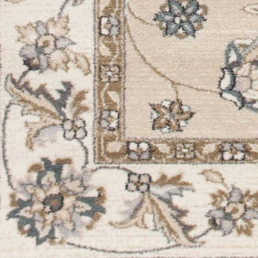 5' X 8' Beige And Ivory Floral Medallion Area Rug