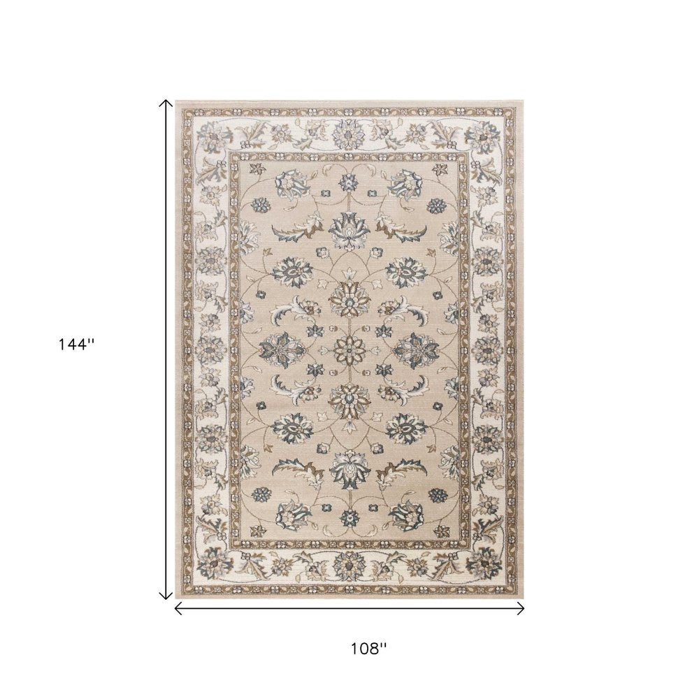 5' X 8' Beige And Ivory Floral Medallion Area Rug