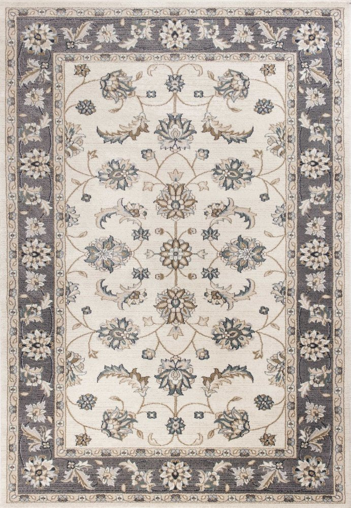 8' Gray And Ivory Floral Medallion Runner Rug