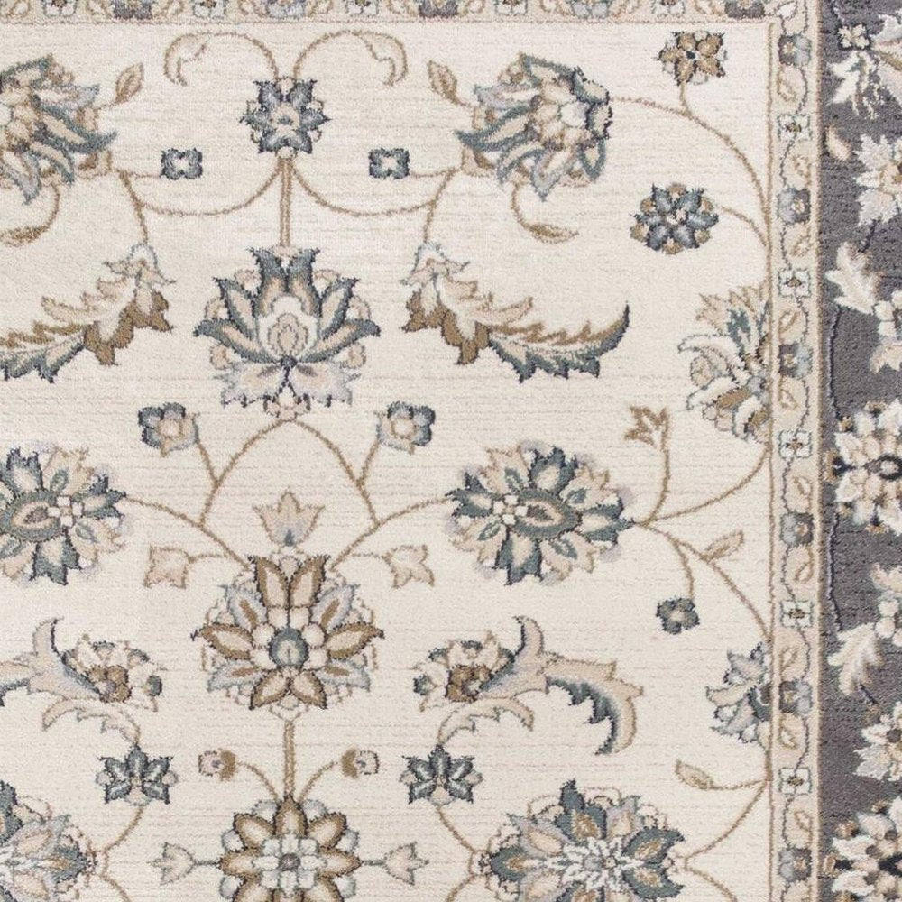 8' Gray And Ivory Floral Medallion Runner Rug